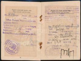 1921 Román útlevél, különféle bejegyzésekkel