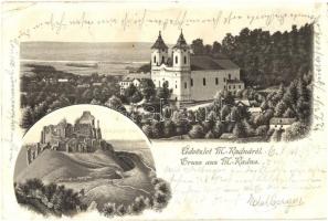Lippa, Lipova; Solymosi várrom, Máriaradnai kegytemplom / castle ruins, church. Fischer G. litho (EK)