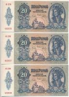 1941. 20P (3x) sorszámkövető párral és egy egyugrásos sorszámmal C238 053535 - C238 053538 T:II szép papír