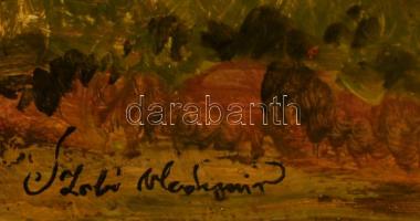 Szabó jelzéssel: Templom a faluban. Olaj, farost, sérült, keretben, 24×30 cm