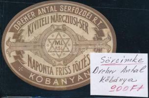 Dreher Antal serfőzdéi Rt. Kőbánya, kiviteli márciusi sör sörcímke