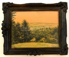 Telepy jelzéssel: Kilátás a domboldalról. Akvarell, papír, keretben, 22×28 cm