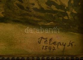 Telepy jelzéssel: Kilátás a domboldalról. Akvarell, papír, keretben, 22×28 cm