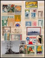 Hajózás témájú levélzárók, kivágás, bélyeg, emlékív összesen 28 db, berakó lapon