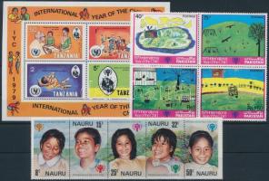 International Children's Year 7 sets + 2 blocks + 1 stripe of 5 Nemzetközi Gyermekév 7 klf sor ...