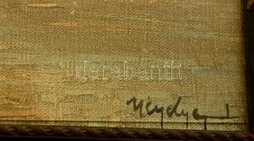 Négely jelzéssel: Hajók. Olaj, vászon-karton, sérült, üvegezett keretben, 21×30 cm