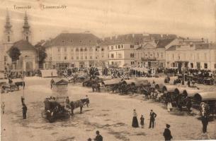 Temesvár, Timisoara; Losonczy tér, piac, Bristol szálloda, üzletek / square, market, hotel, shops (vágott / cut)