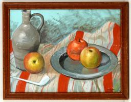 Vörös jelzéssel: Asztali csendélet. Akril, papír, sérült, keretben, 29×39 cm