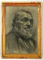 Benczúr jelzéssel: Idős férfi portréja. Szén, papír, üvegezett keretben, 45×30 cm