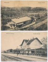 Piliscsaba - 2 db RÉGI magyar városképes lap, vasútállomás / 2 pre-1945 Hungarian town-view postcards, railway station