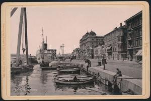 1899 Fiume, Riva Szapáry, kikötő, gőzhajó, Stengel & Co. 4742., kartonra kasírozva, 10x16 cm / Fiume, port, steamship, photo