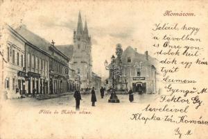 Komárom, Komárno; Fő tér és Nádor utca, Mészáros András és Fektor György üzlete / square, street, shops (EB)