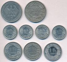 Vegyes: Németország 1992. 2M + Svájc 1968-1995. 1/2Fr (4x) + 1Fr (3xklf) + 2Fr T:2,2- Mixed: Germany 1992. 2 Mark + Switzerland 1968-1995. 1/2 Franc (4x) + 1 Franc (3xdiff) + 2 Francs C:XF,VF