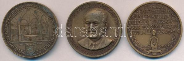 Vegyes: Kelemen Kristóf (1922-2001) 1981. "MÉE XI. Vándorgyűlése - Sárospatak / Perényi Péter - Lórántffy Zsuzsanna" Br emlékérem (42mm) + Lapis András (1942-) 1983. "MÉE Szeged - Komócsin Zoltán születésének 60. évfordulójára / Hűség a néphez, hűség a párthoz" Br emlékérem (42,5mm) + Csíkszentmihályi Róbert (1940-) 1986. "Magyar Éremgyűjtők és Numizmatikusok Budavár visszavételének 300. évfordulóján" Br emlékérem (42,5mm) T:2 kis patina, kis ph.