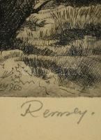 Remsey Jenő (1885-1970): Erdei út. Rézkarc, papír, jelzett, üvegezett keretben, 21×29 cm