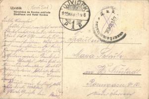 Újvidék, Novi Sad; Városháza, Kovács szálloda. hazafias magyar zászló katonával keret / Stadthaus un...