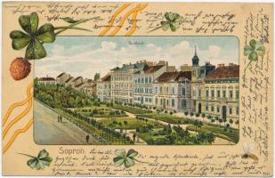 Sopron, Oedenburg; Deák tér, lóherés Emb. Art Nouveau litho keret