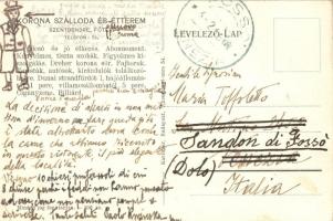 Szentendre, Husvik Lázár és fia Korona szállodája, étterem, Dreher sörök, pincérek, automobil. Hátol...