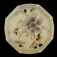 Zsolnay virágmintás porcelán dobozka, kézzel festett, jelzett, hibátlan, d: 9 cm, m: 5 cm