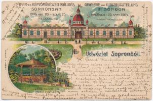 1904 Sopron, Ipar és Képzőművészeti Kiállítás Augusztus 20. - Szeptember 25., Főcsarnok, Zenecsarnok. Geisse H. litho