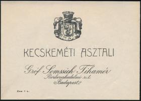 Kecskeméti Asztali, a Gróf Somssich Tihamér Borkereskedelmi Rt. reklámcédulája