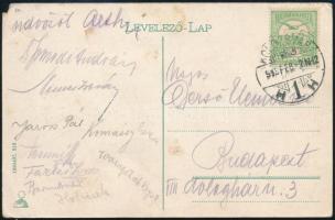 1913 Jaross Pál magyar korcsolya bajnok, Wampetich Rezső vendéglős és más Városligeti emberek saját kezűleg aláírt képeslap.