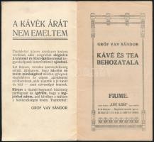 Gróf Vay Sándor: Kávé és tea behozatala. Ingyen példány Kávé Újság. Fiume. cca 1910. 12p.