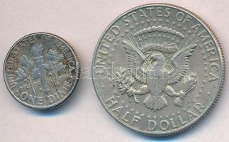 Amerikai Egyesült Államok 1960D 1d Ag "Roosevelt" + 1964D 1/2$ Ag "Kennedy" T:2,...