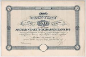 Budapest 1928. "Magyar Nemzeti Gazdasági Bank Rt." részvénye 20P-ről, szárazpecséttel, szelvényekkel T:II