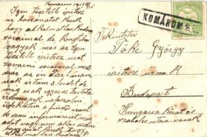 Komárom, Komárnó; vasútállomás, vágányok vonattal / Bahnhof / railway station with train (EK)