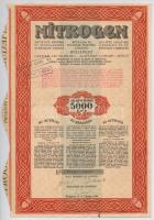 Budapest 1938. "Nitrogen Műtrágya és Vegyiipar Részvénytársaság" tíz részvénye összesen 171P-ről, magyar, román és francia nyelven, szárazpecséttel, bélyegzésekkel és szelvényekkel T:II