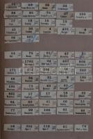 Több ezer darabos csomagragjegy gyűjtemény a kezdetektől lapokra feldolgozva, iratrendezőben. Jelkép...