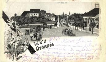 1899 Győr, Kármelita tér, Berecz Viktor kiadása. Floral, Art Nouveau litho (r)