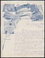 1894 Párizs, Le Courier de la Presse kiadó díszes fejléces levele, francia nyelven, Budapestre küldve, 27,5x21 cm / Paris, decorated letter from a French press to Budapest