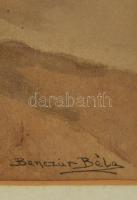 Benczúr Béla (1854-1941): Sziklás tengerpart. Akvarell, papír, jelzett, üvegezett kertben, 27×45 cm