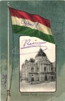 1903 Pécs, Nemzeti színház. Magyar zászlós litho keret (vágott / cut)