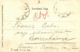 Pécs, Püspöki Lyceum, utcakép, címeres litho lap. Domján I. kiadása (Rb)