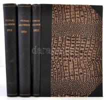 1910-1912 Cholnoky Jenő: Földrajzi Közlemények XXXVIII., XXXIX. és XL. kötet, félvászon kötésben
