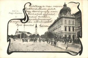 Nagykanizsa, Deák tér, gyógyszertár. Alt és Böhm kiadása, Art Nouveau