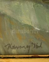 Udvary Pál (1900-1987): Lovasszekerek vihar után. Olaj, vászon, jelzett, üvegezett keretben, 60×80 c...