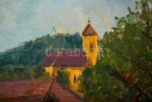 Élesdy István (1912-1987): Szigliget. Olaj, vászon (repedezett), jelzett, keretben, 60×80 cm