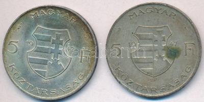 1947. 5Ft Ag "Kossuth" (2x) T:2,2- ph., patina