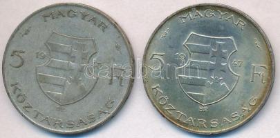 1947. 5Ft Ag "Kossuth" (2x) T:2,2- kis ph., patina