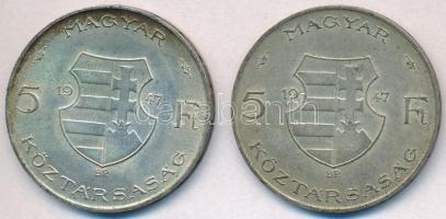 1947. 5Ft Ag "Kossuth" (2x) T:2,2- kis ph., patina