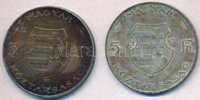 1947. 5Ft Ag "Kossuth" (2x) T:2,2- kis ph., patina
