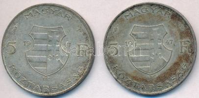 1947. 5Ft Ag "Kossuth" (2x) T:2- ph., patina