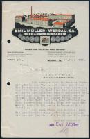 1929 Werdau, Emil Müller hangszergyár díszes fejléces számlája, 22,5x14,5 cm