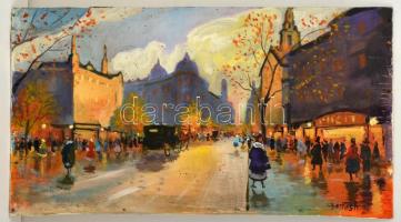 Berkes jelzéssel: Őszi alkony a sétányon, olaj, farost, 36,5×68 cm