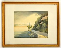 Szinay József (1881-?): Tihany 1937. Akvarell, papír, üvegezett keretben, 21×27 cm