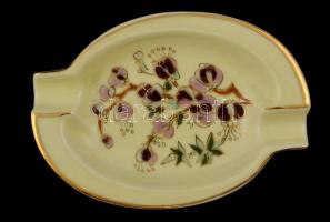 Zsolnay virágmintás porcelán hamutartó tálka, kézzel festett, jelzett, hibátlan, 12x8 cm
